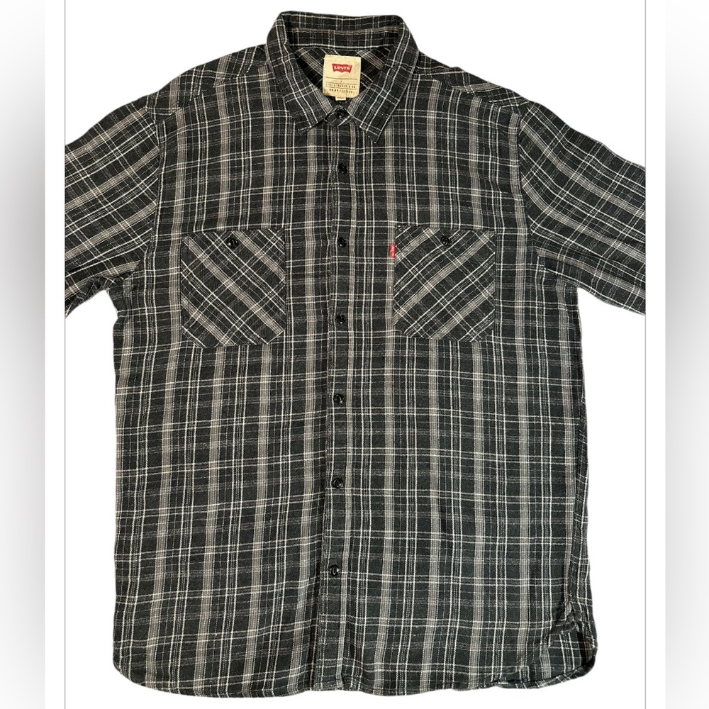 Levi's Men's Regular-Fit Plaid Flannel Shirt Black Size LARGE